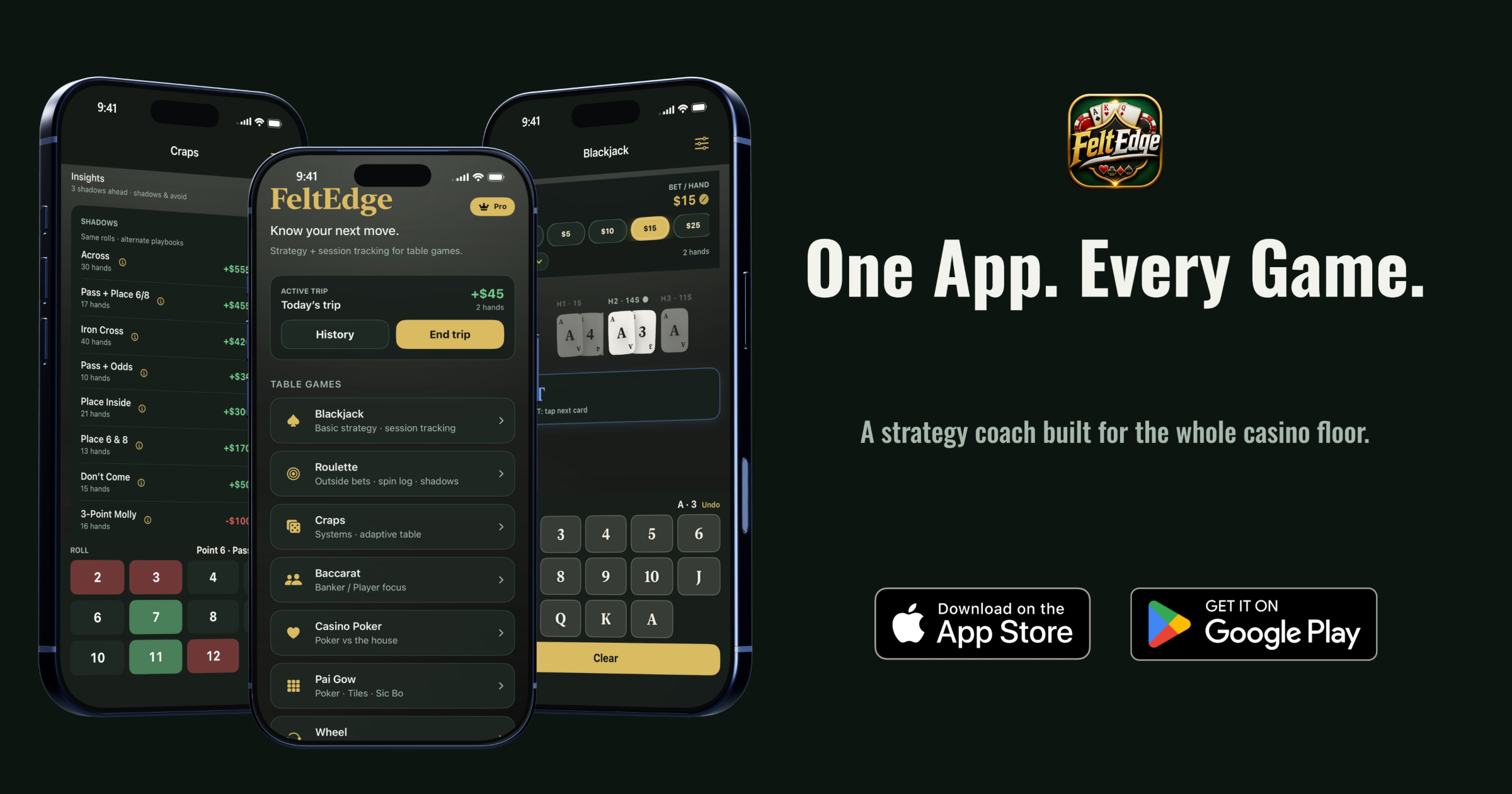 [FeltEdge] - casino table coach for blackjack, craps, roulette, pai gow, etc